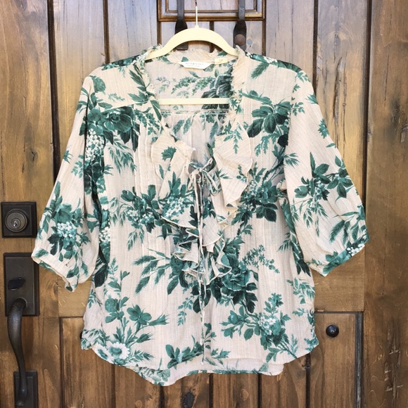 Denim & Supply Floral Ruffle Tie Front Blouse S M - Picture 8 of 8